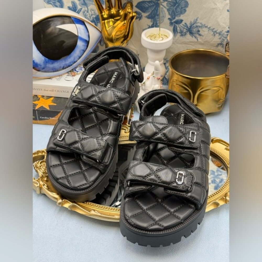 🆕 MARC JACOBS 🧿 NWOB The Quilted Sunny Leather Dad Sandals, Black - Sz 39 US 9 - Picture 6 of 16